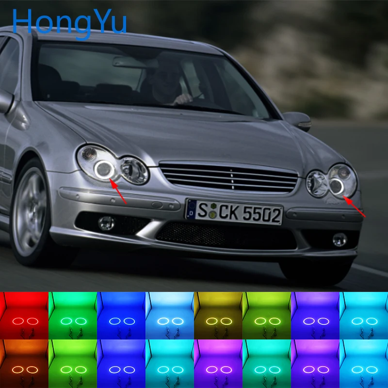 Многоцветный RGB LED Angel Eyes Halo Ring Eye RF контроль для Mercedes Benz C CLASS W203 C230 C240 C320 C55 C30 01 07