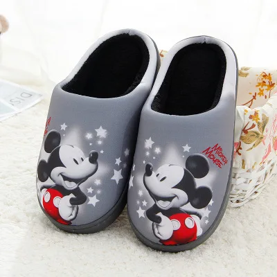 Disney/сезон осень-зима; Новинка; тапочки с героями мультфильмов; милые теплые хлопковые тапочки с Микки Маусом; нескользящая хлопковая обувь с Минни для родителей и детей - Цвет: C