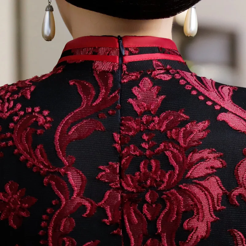 Женское длинное винтажное кружевное платье Qipao красное традиционное китайское