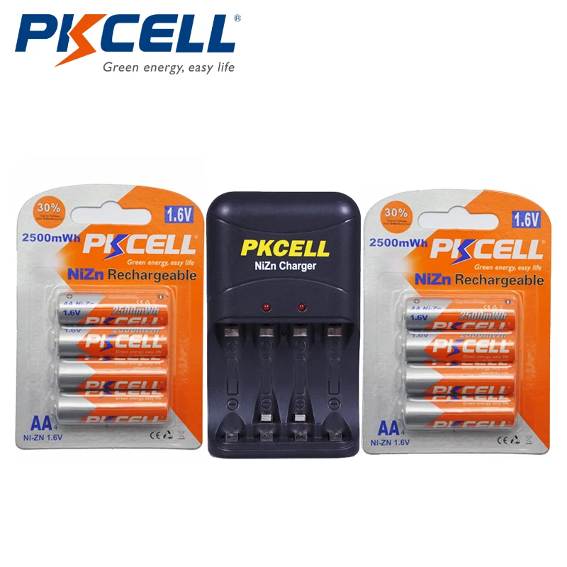 Pkcell Горячая продажа 8 шт/2 шт в упаковке 1 6 Ni Zn AA Аккумуляторы 2500 mwh + перезаряжаемые