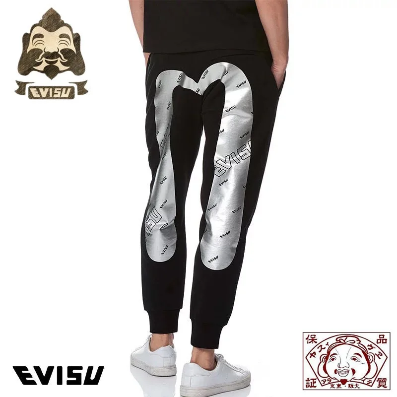 Evisu большой M серебристый принт мужские Дикие повседневные брюки хлопок теплые дышащие спортивные брюки мужские повседневные брюки черные брюки sf080 - Цвет: black