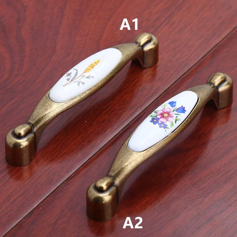 

96mm bronze dresser door handles knobs antique brass drawer cabinet pulls knobs Vintage rural ceramic furniture handles pulls