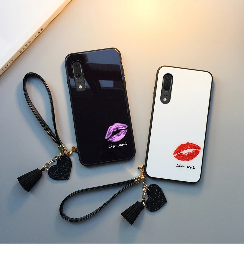 BONVAN для Xiaomi mi 9 SE, чехол из закаленного стекла, модный принт в виде губ, твердая задняя крышка для Xiaomi mi 9 mi 9 se, кисточка, ремешок, чехол для телефона