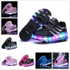 Детские светящиеся двойные роликовые коньки со светодиодной подсветкой, обувь для мальчиков и девочек, красочные светящиеся роликовые коньки, кроссовки для мужчин, женщин и взрослых