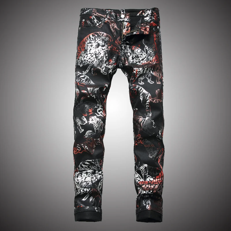 

Mens Black Causal Pants 2019 Fashion Printed Denim Trousers Slim Skinny Hip Hop Streetwear Jeans Pencil Pant for Men WY295