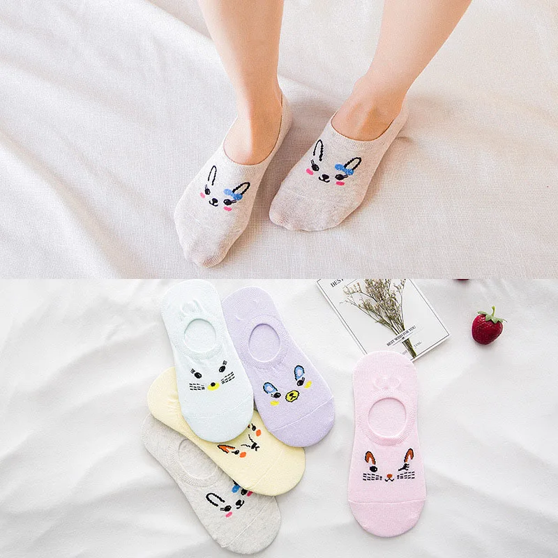 5 Pairs Women Sock Slippers Candy Color Socks Animals Cartoon Short Boat Breathable Casual Cute Girl Funny Calcetines | Женская одежда