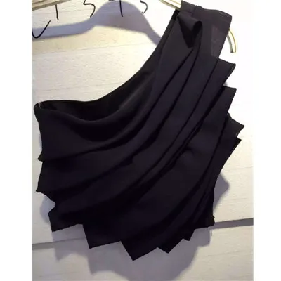 Pleated black Сексуальный белый шифоновый топ-труба с косым плечом и асимметричным плиссированным верхом для ночного клуба, вечерние топы-бандо - Цвет: Pleated black