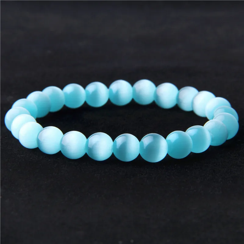 Тянущиеся браслеты с круглыми бусинами из натурального камня кошачий глаз