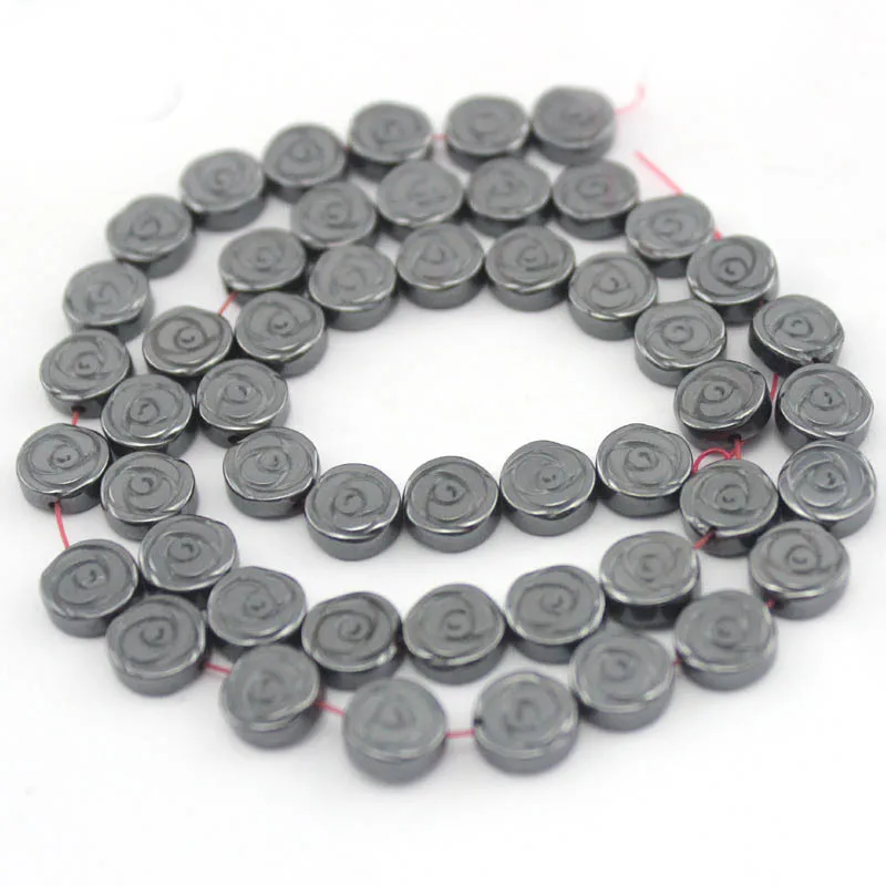 Free Shipping 6x6MM Bail Double Side Craved Rose Flower Natural Coin Shape Hematite Loose Spacer Beads 15&quot|bead trend|beaded lariatbeaded flower
