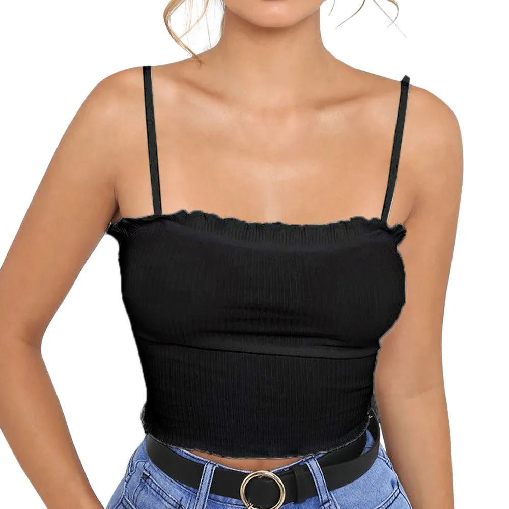 Fashion Women Ruffles Tank Top Vest Off Shoulder Halter Blouse tight Camisole normal design bluzka na ramiaczkach | Женская одежда