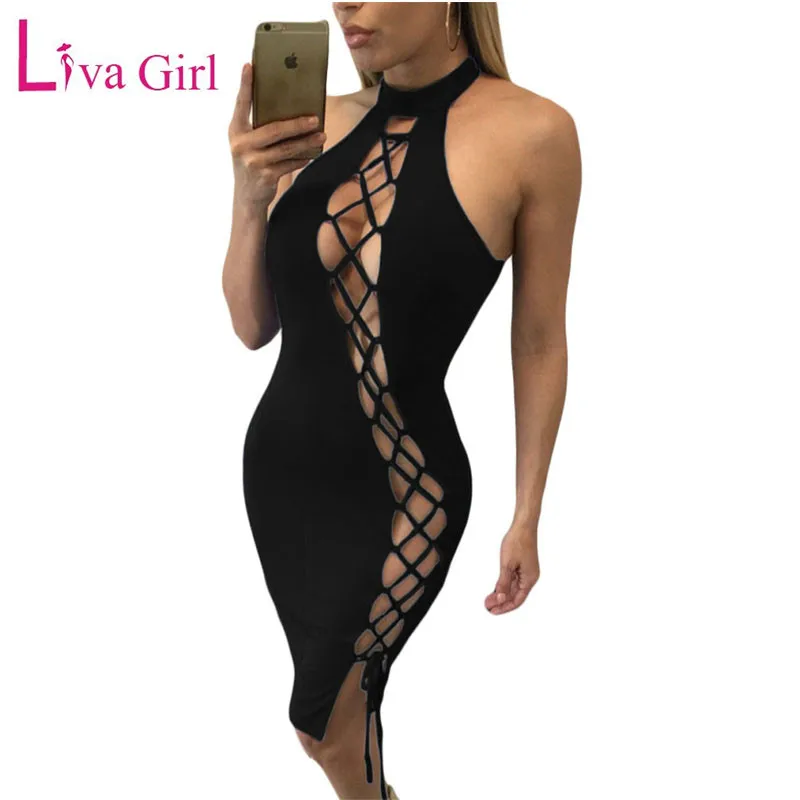 Женское облегающее платье без рукавов LIVA черные красные вечерние платья с