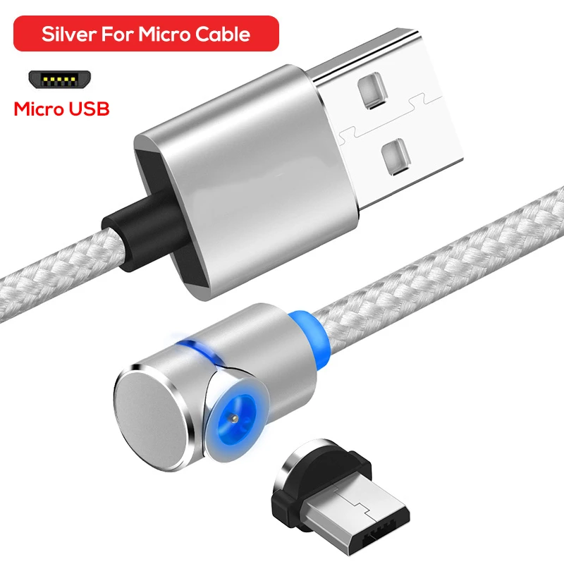 Silver for Micro 1 м 2 м светодиодный магнитный Micro USB кабель для samsung huawei Xiaomi Android телефон нейлоновый плетеный кабель зарядного устройства для Micro USB порта - Цвет: Silver for Micro
