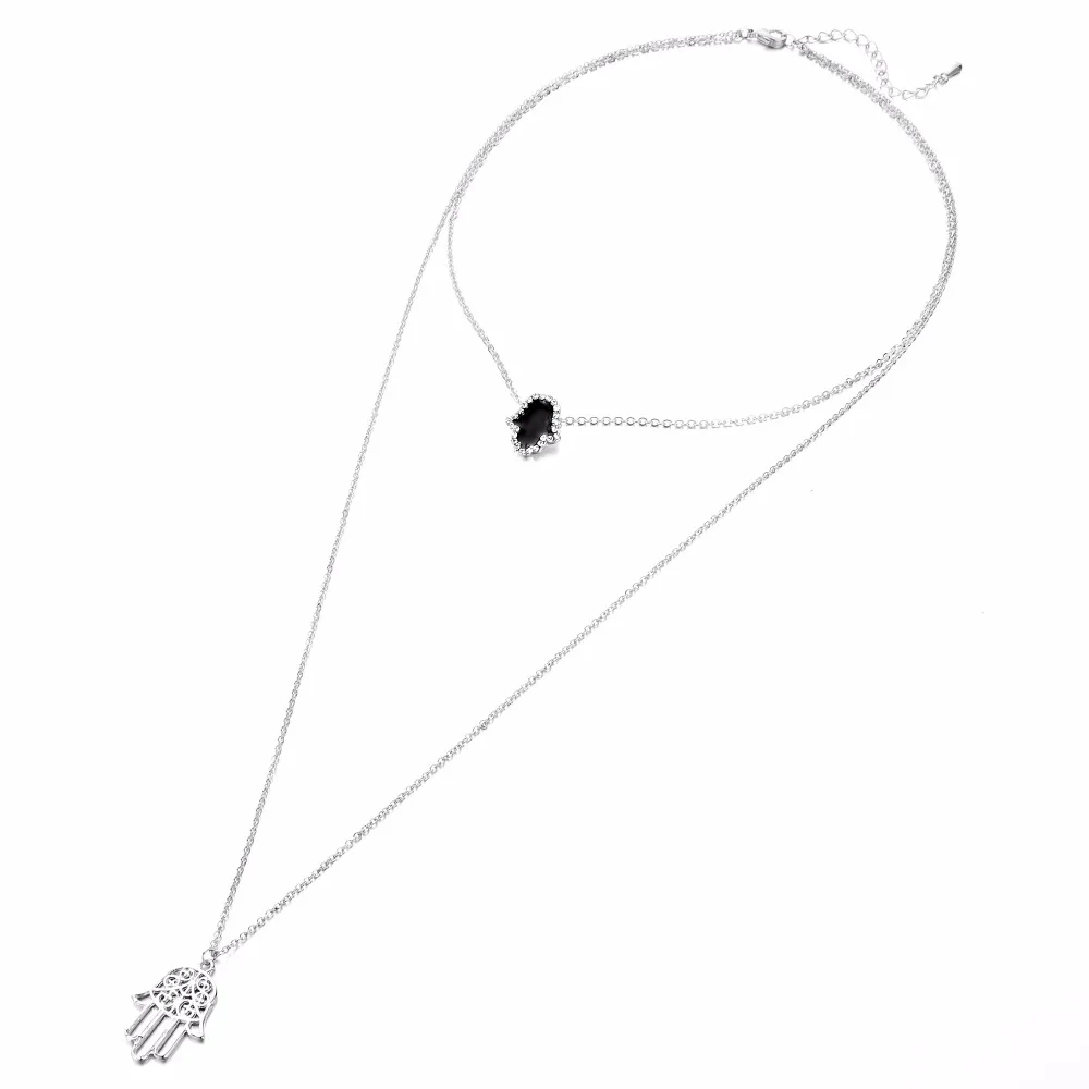 Ожерелье QIMING Hamsa женское многослойное колье с черным хрусталем отверстиями