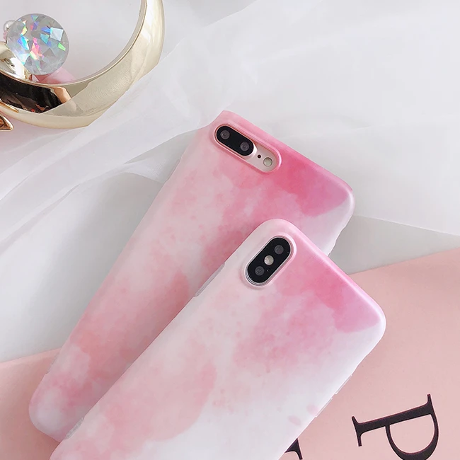 Korean Fresh Pink ink Painting Artistic Soft Case Cover For Apple iPhone X 6S 7Plus 8Plus |