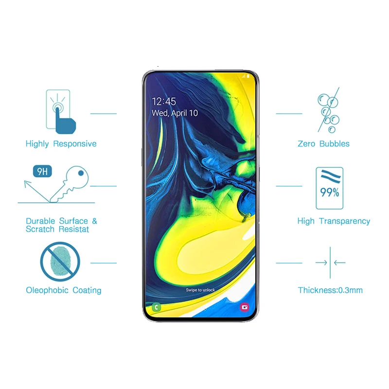 2 шт Полное покрытие закаленное стекло пленка для Samsung A90 Защитное экрана A80 Saver