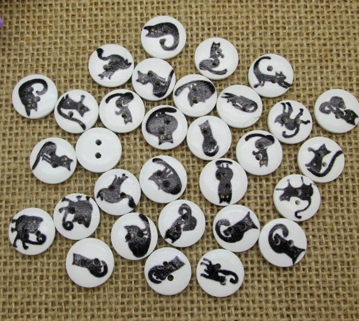 100 шт. круглые деревянные пуговицы в форме кота 15 мм|wooden buttons|buttons fashionfashion buttons |