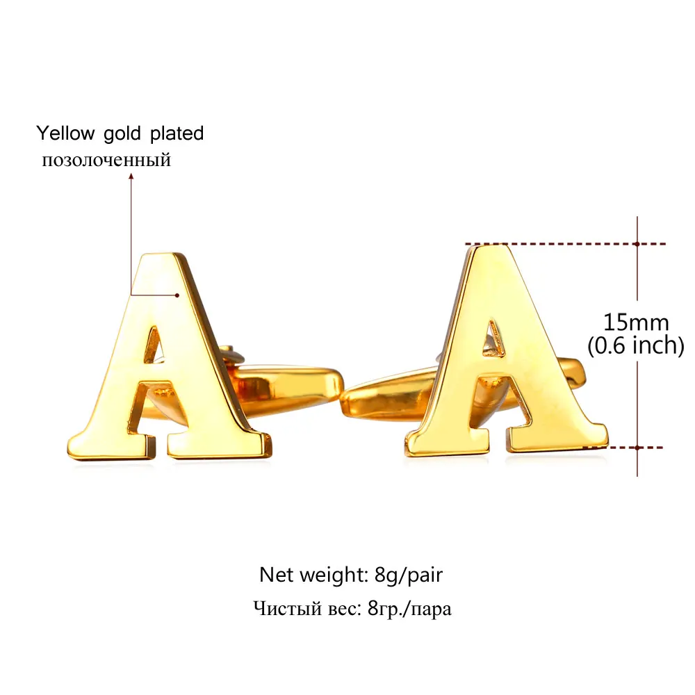 Запонки с надписью A мужские металлические высокого качества золотистого цвета