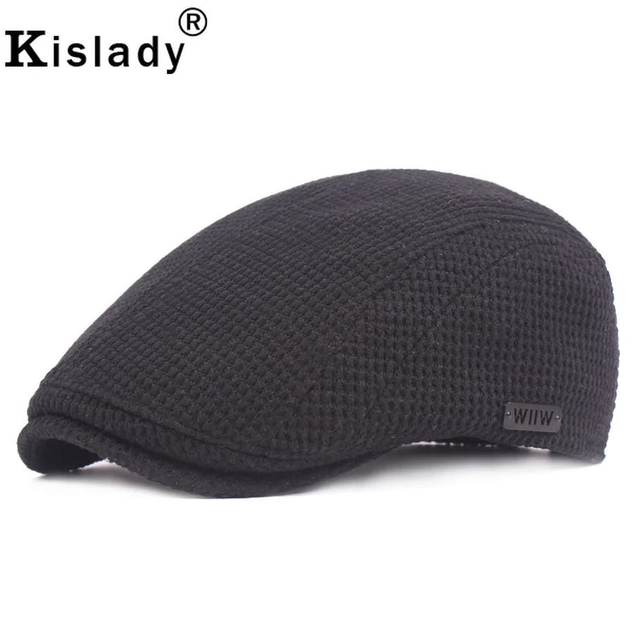 Kislady Регулируемый повседневное чёрный берет кепки новый Осень Зима утолщаются