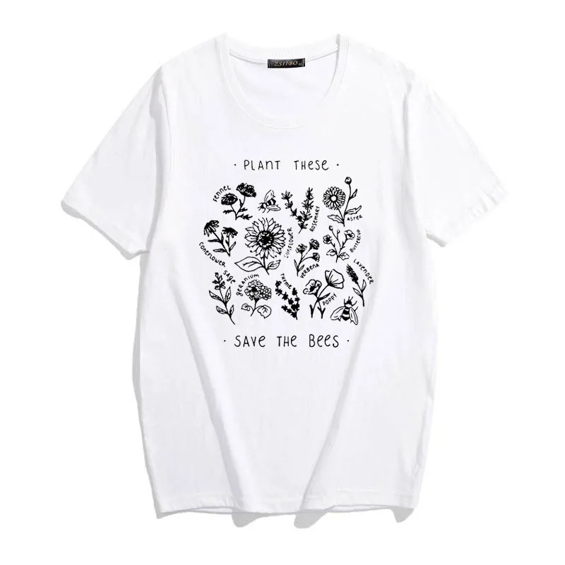 Летняя женская футболка с принтом в виде букв save the bees модная свободная