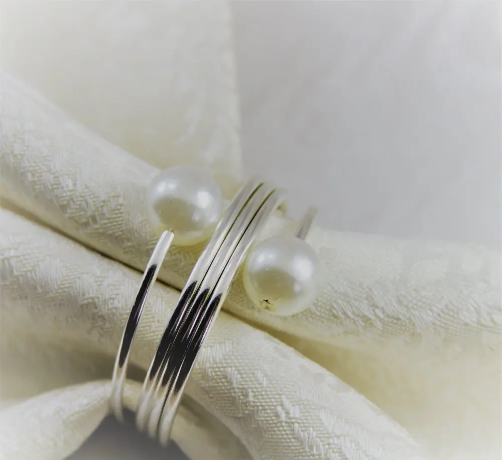 qn17032002 white pearl flower napkin rings beaded wedding wholesale holder | Дом и сад