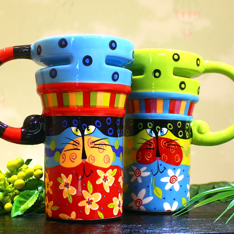 ULKNN Creative Fashion Painted Ceramic Mug With Lid Spoon Milk Coffee Tea Cup Couples Lover Nice Gifts Mass Capacity Drinkw | Дом и сад