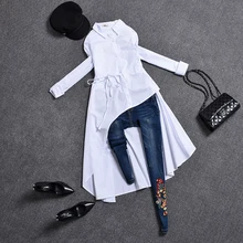 Рубашка неравномерная средней длины однотонная весенняя 2019|blouse