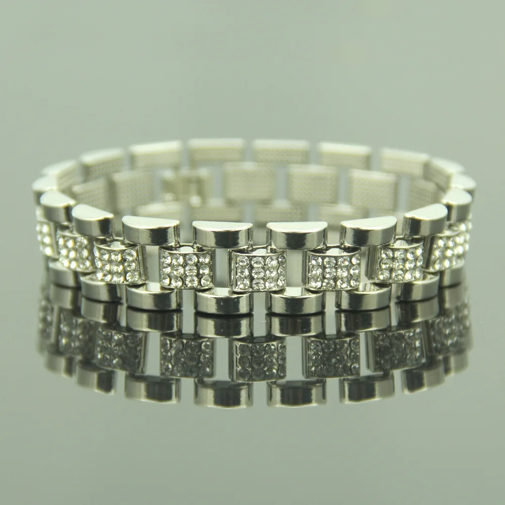Хип хоп Полный Aaa Cz камень инкрустированный Bling Iced Out раппер браслет золотой