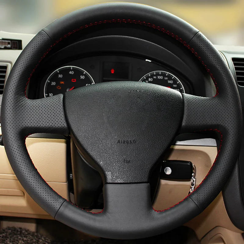Черный иск кожаный чехол рулевого колеса автомобиля для Volkswagen VW Golf 4 Passat B5 1996 2015 Seat