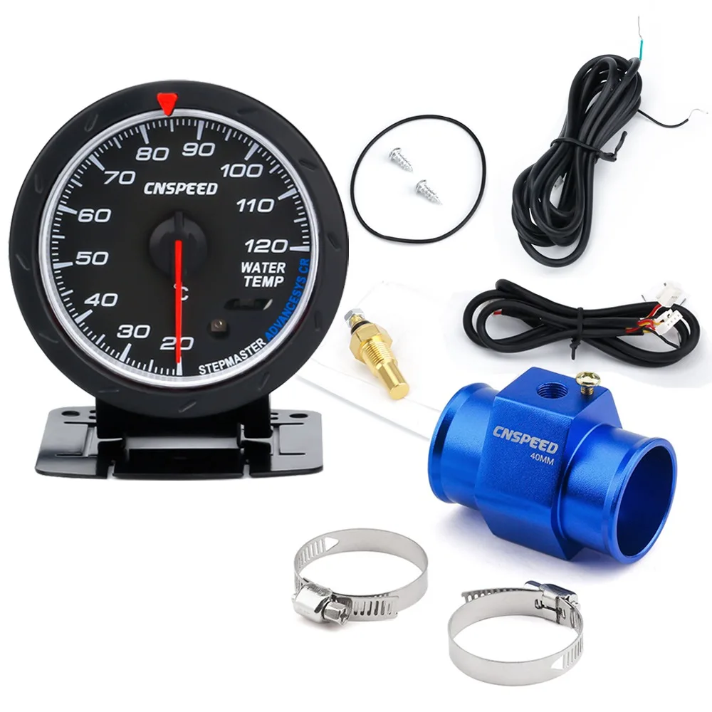 with 40mm CNSPEED 60 мм Датчик температуры 20-120 C Температура воды метр красный и белый Освещение автомобиля воды с датчиком адаптер - Цвет: with 40mm