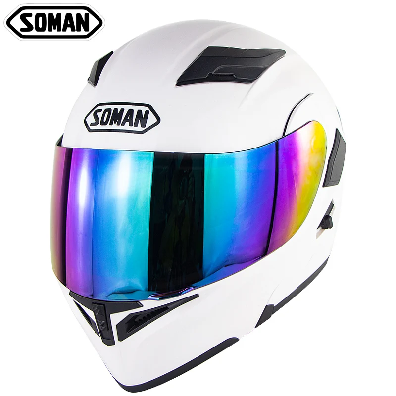 Soman Full Face Motorcycle Street Helmet with K5 Rainbow Lens Motor Bike Racing Helm Motocross Casco Casque Moto DOT SM955 | Автомобили и