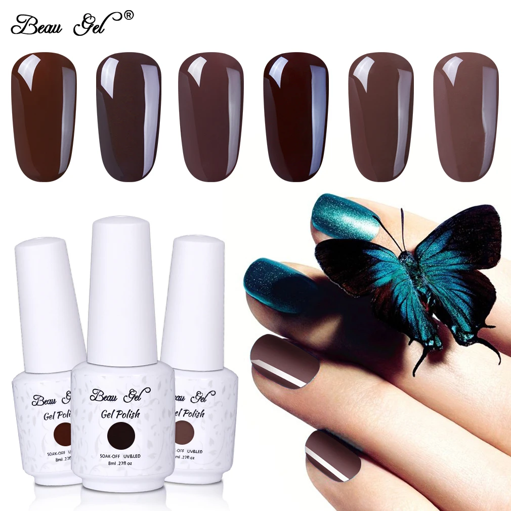 Гель лак для ногтей Beau Gel Коричневая серия кофейных лаков 8 мл отмачиваемые эмалты