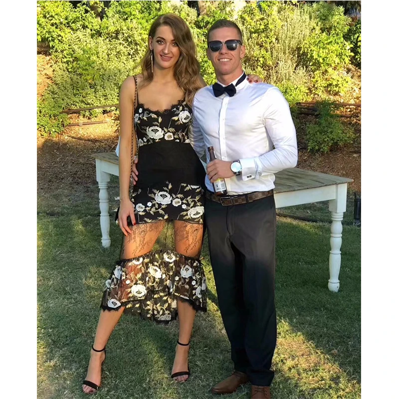 

New Women Summer Dress Black Flower Hollow Out High Quality Print Rayon Bandage Dress Night Club Sexy Party Dress