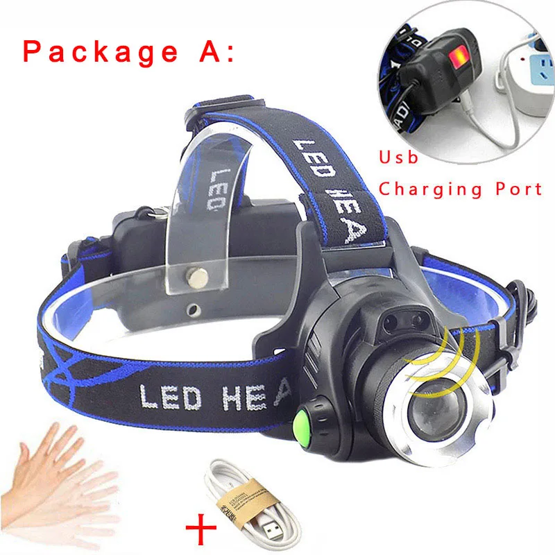 Option A Высокомощный USB датчик T6 L2 светодиодный налобный фонарь, фонарик hoofdlamp 18650 головной фонарь, фонарь для рыбалки, кемпинга, верховой езды - Испускаемый цвет: Option A