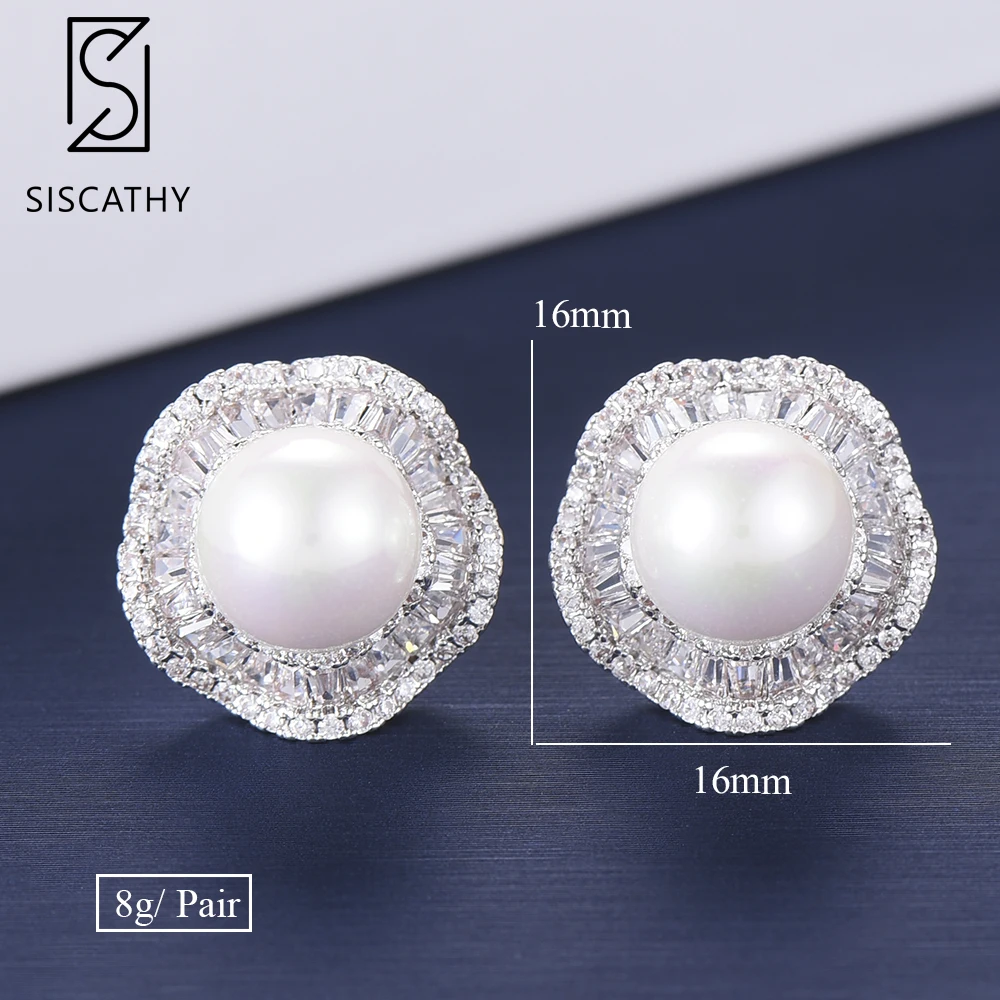 SISCATHY Мода, корейское платье с цветочным рисунком Форма Имитация жемчужные серьги, ювелирные изделия кубический циркониевая инкрустация, серьги со шпилькой, для Для женщин и девочек