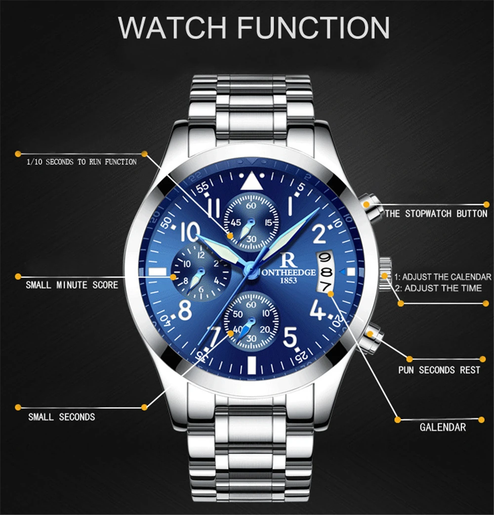 

Top Brand Business Quartz Watches Men Stainless Steel Band 30m Waterproof Luminous Mens Quartz-Watch Male Wrist watches orologio