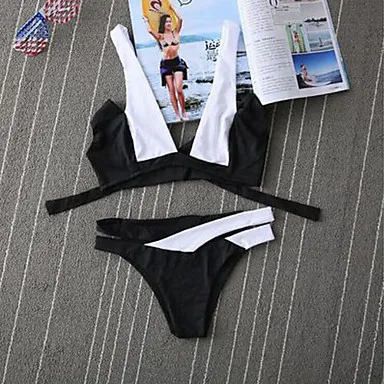 

Women's Halter Tankinis , Color Block Underwire Bra Polyester White / Black