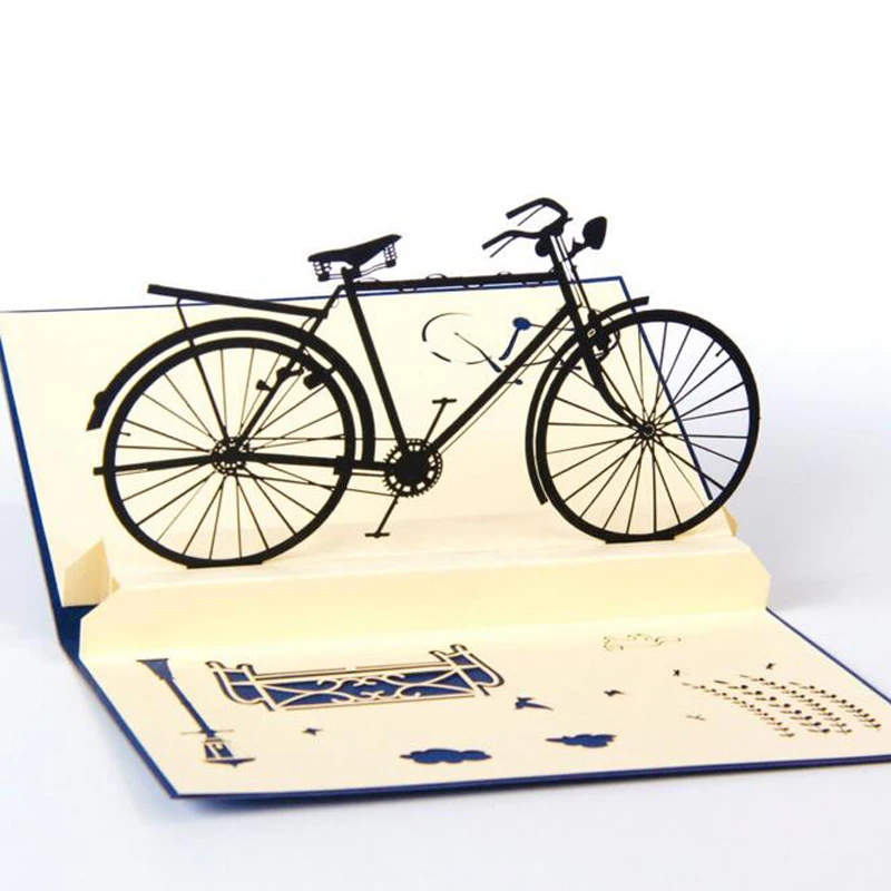 (10 шт./лот) поделки бумаги выскочить Винтаж велосипед поздравительная карта