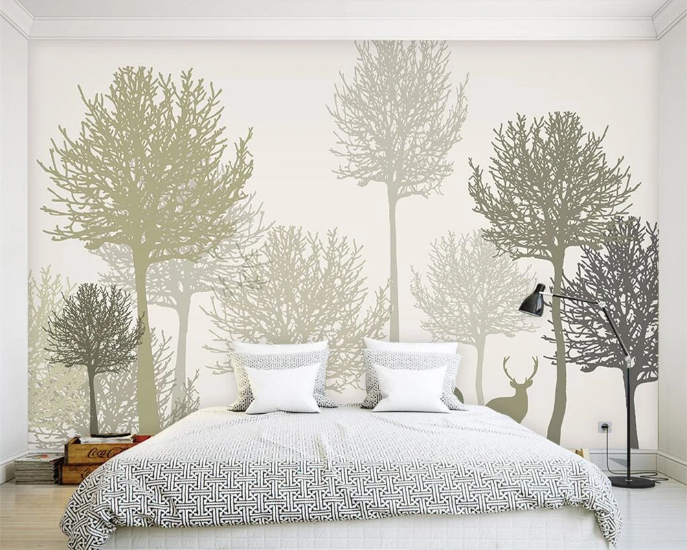 Beibehang Custom wallpaper Simple Pastoral Gray Retro Woods Elk TV Background Wall Home Decor Living room Bedroom 3d | Обустройство