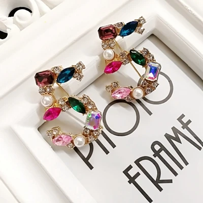 2 pcs brooch Mimiyagu стиль большая эффектная подвеска-кристалл серьги для woemen 5 цифровой барокко Жемчуг бабочка висячие cc серьги - Окраска металла: 2 pcs brooch