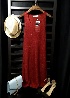 Cakucool женское летнее вязаное платье с блестками, облегающее, Vestido, сексуальное, с большим круглым вырезом, без рукавов, повседневное платье, шикарные вечерние Клубное длинное платье - Цвет: red wine long
