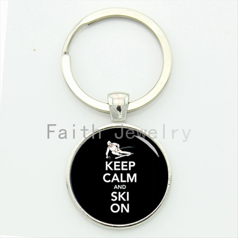 

Time to sports keep calm and ski on keychain design casual snow sport text picture key chain winter Christmas KC599
