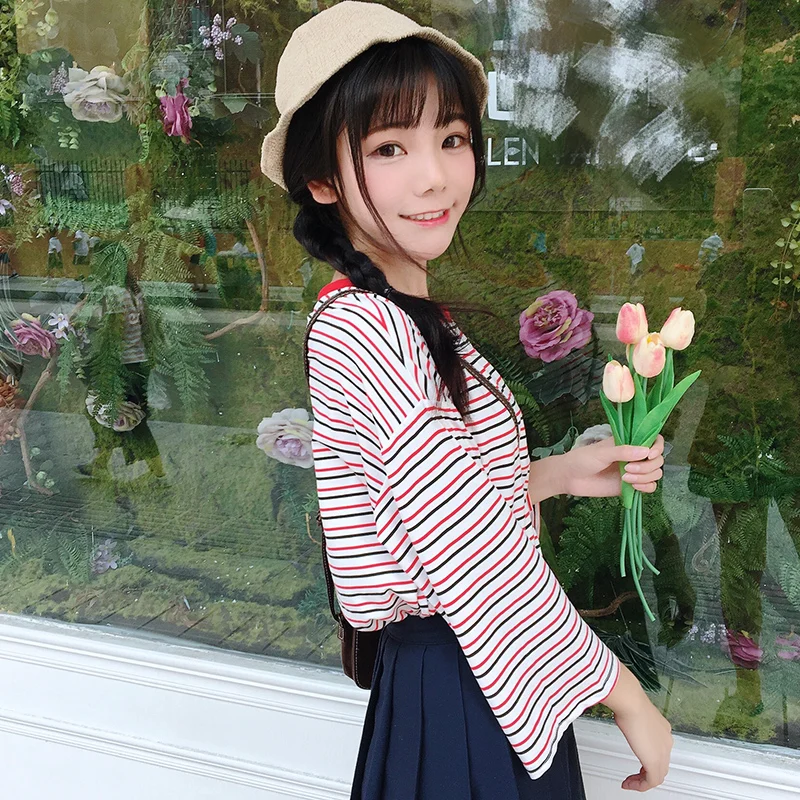 Для женщин футболки топы корректирующие японский Kawaii дамы Ulzzang повседневное