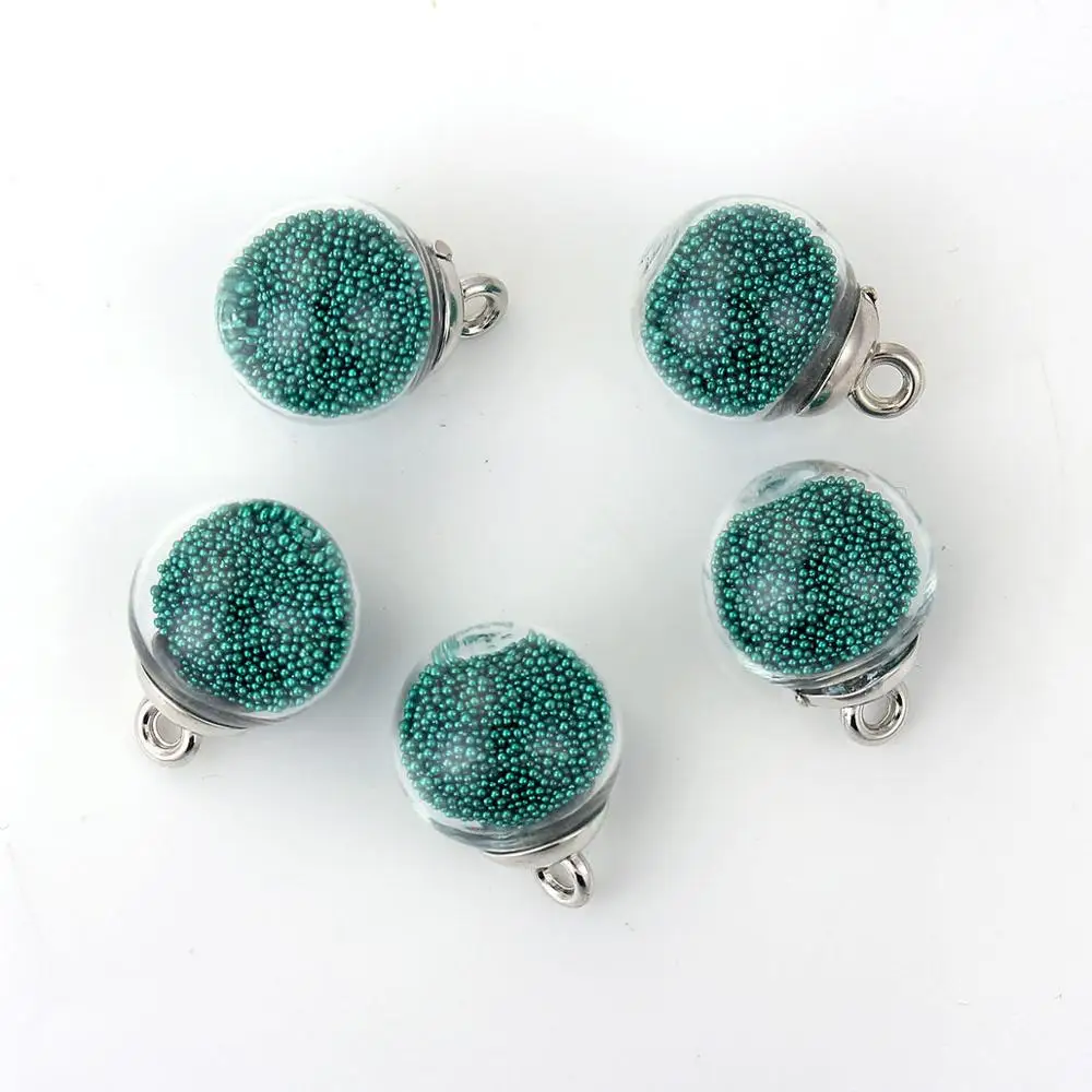 DoreenBeads, прозрачный стеклянный шар, пузырьковая бутылка, песок, подвески, круглые ювелирные аксессуары, 22 мм(7/") х 16 мм(5/8") 10 шт - Окраска металла: green