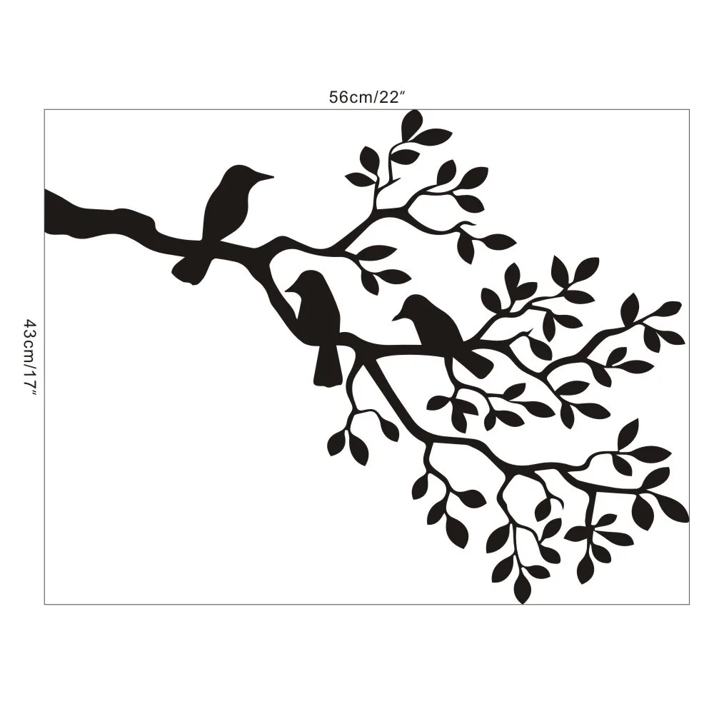 New Black Birds on the Tree Branch Wall Sticker for Living Room Decals Art Stickers Home Decoration Murals Removable | Дом и сад