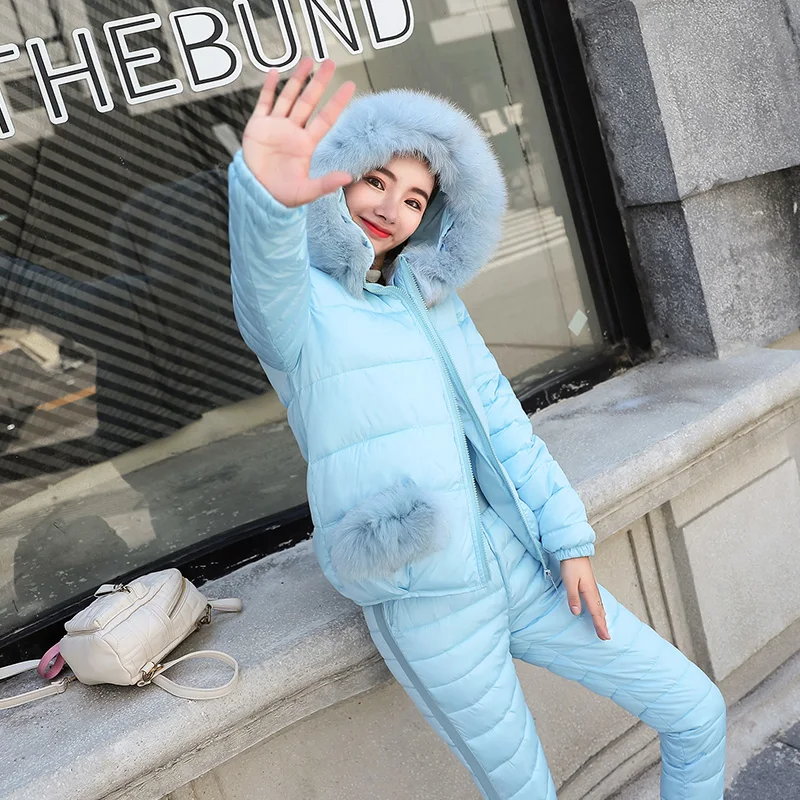 

2021 New Autumn Winter Women Warm Thick Set Hooded Cotton Padded Coat+Pant Tracksuit 2Pcs Set Female Down Cotton Jacket Suit E36