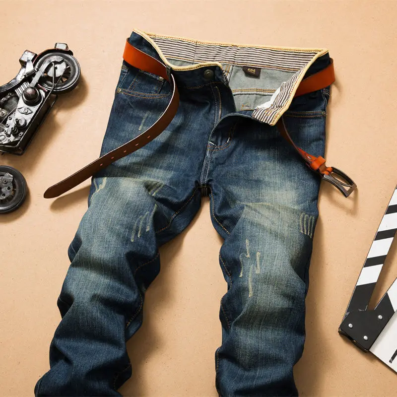 Зауженные мужские джинсы винтажные рваные Stonewash брендовые качественные
