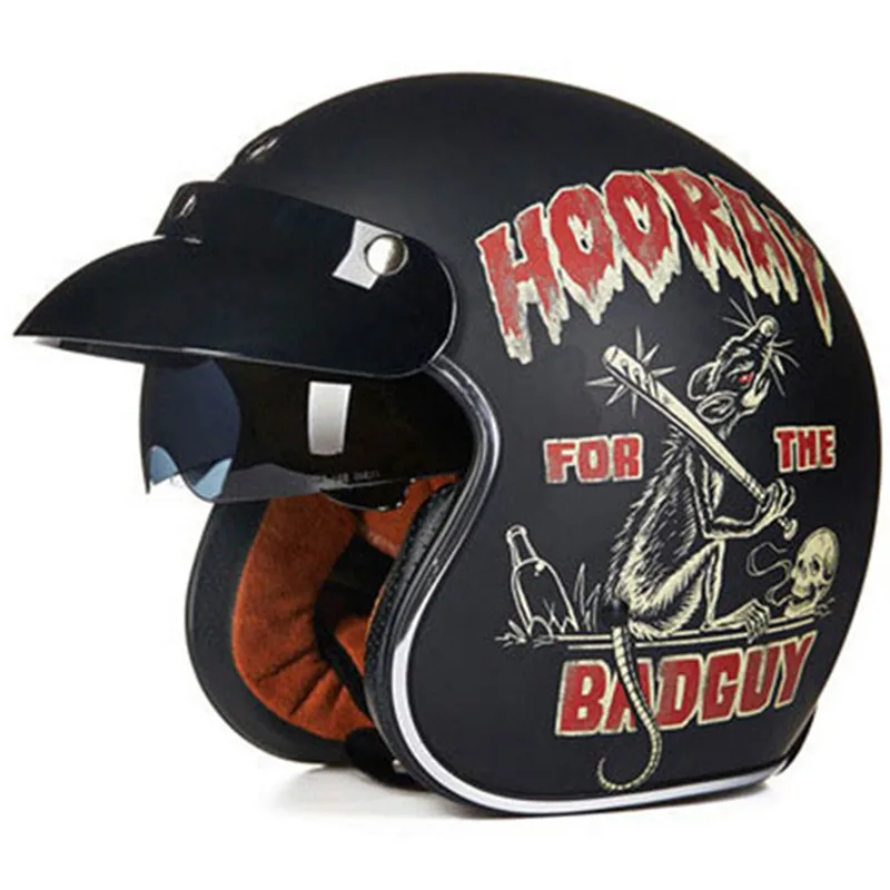 Классический мотоциклетный шлем в стиле ретро 3/4 с открытым лицом черные