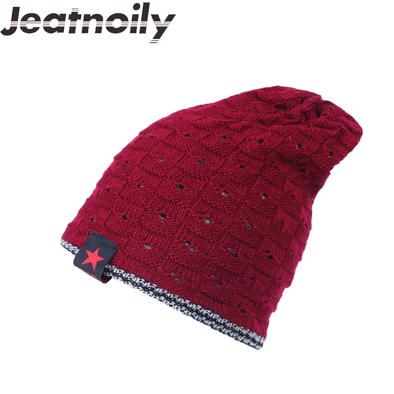 2018 осень Для мужчин зимняя шапка вязаная пять звезд Кепки полый двойной одежда