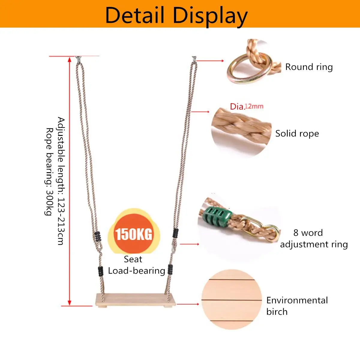 

Outdoor Wood Hanging Rope Seat Kids Swing Hammock Cuddle Steady Seat Kids Children Swing Garden Playground Play Toys