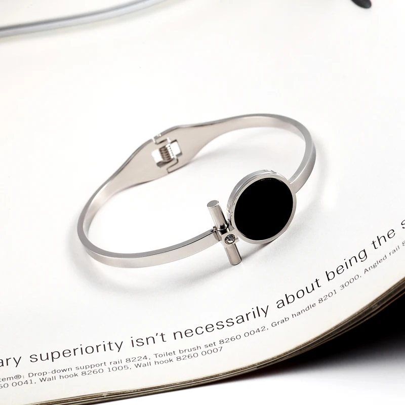 Stainless Steel Spring Open Love Jewelry for Women - Bangle featuring a Big Circle Shell and Enamel Design image 4